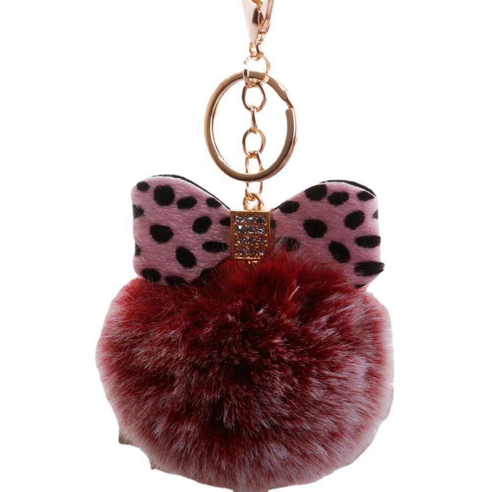 Wholesale Plush Leopard Diamond Bow Keychain
